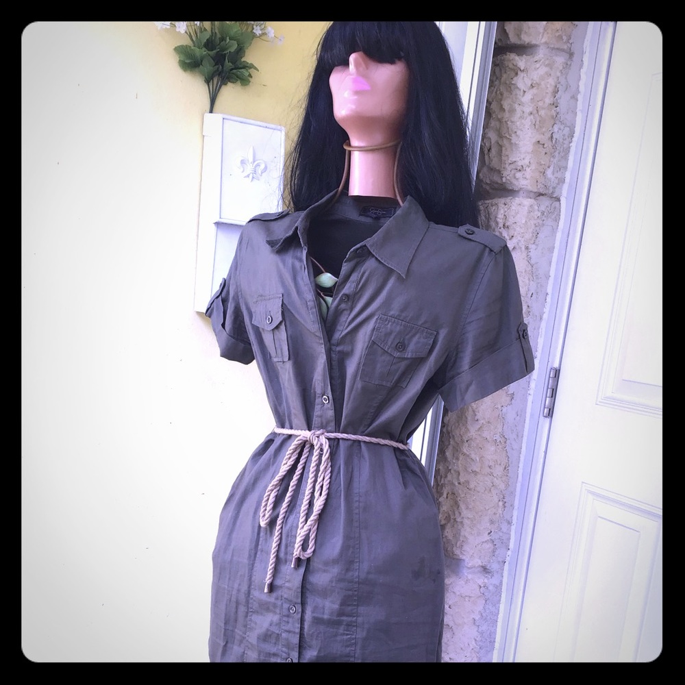 Jessica Simpson button down army color dress. - Picture 1 of 6
